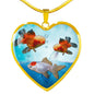 Oranda Fish Print Heart Charm Necklace