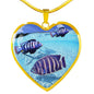 Lovely Afra Cichlid Fish Print Heart Charm Necklace