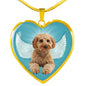 Cavapoo Dog Print Heart Pendant Luxury Necklace