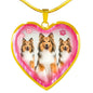 Rough Collie Dog Print Heart Charm Necklaces