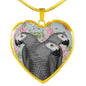 African Grey Parrot Print Heart Pendant Luxury Necklace