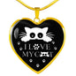" I Love My Cat" Print Heart Pendant Luxury Necklace