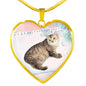 Manx Cat Print Heart Pendant Luxury Necklace