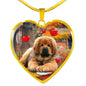 Tibetan Mastiff Print Heart Pendant Luxury Necklace