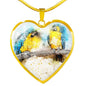 Blue And Yellow Macaw Parrot Art Print Heart Charm Necklaces
