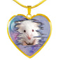 Cute White Hamster Print Heart Charm Necklaces