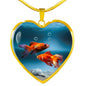 Fantail Fish Print Heart Charm Necklace