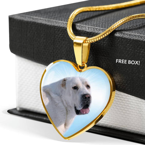 Central Asian Shepherd Dog Print Heart Pendant Luxury Necklace