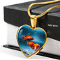 Fantail Fish Print Heart Charm Necklace