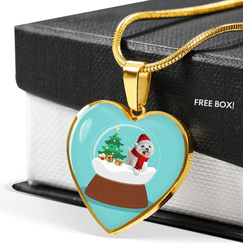 Maltese Dog Print Heart Pendant Christmas Special Luxury Necklace