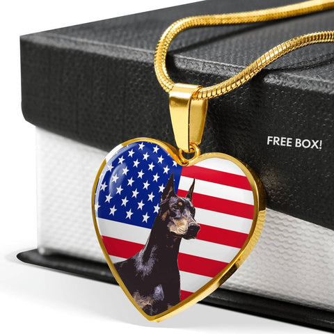 Doberman Pinscher Print Heart Pendant Luxury Necklace