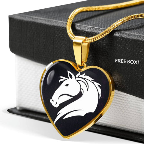 Friesian Horse Vector Art Print Heart Charm Necklaces