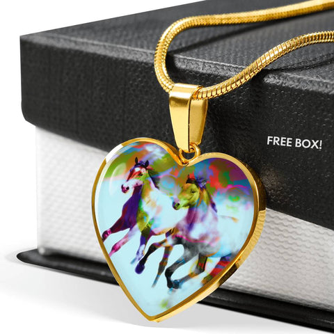 American Quarter Horse Print Heart Pendant Luxury Necklace