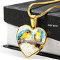 Blue And Yellow Macaw Parrot Art Print Heart Charm Necklaces