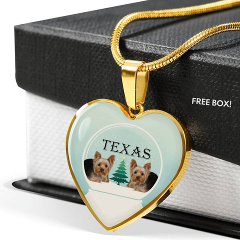 Yorkshire Terrier (Yorkie) Texas Print Heart Charm Luxury Necklace