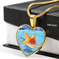 Comet Fish Print Heart Charm Necklace
