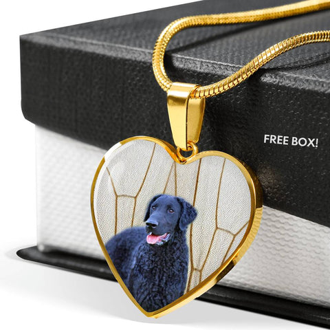 Curly Coated Retriever Print Heart Pendant Luxury Necklace