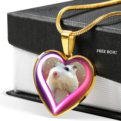 Campbell Dwarf Hamster Print Heart Charm Necklaces