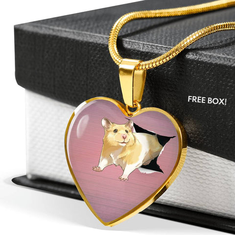 Lovely Hamster Print Heart Charm Necklaces
