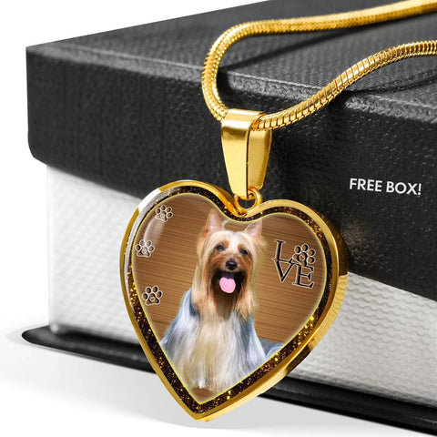 Australian Silky Terrier Dog Print Heart Charm Necklaces