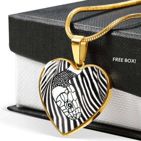 Black&White Snake Print Heart Pendant Luxury Necklace
