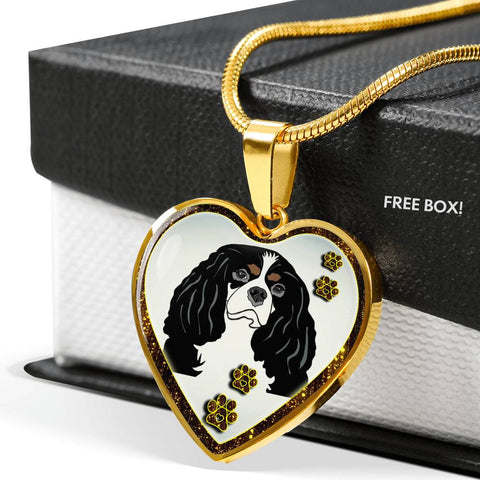 Cavalier King Charles Spaniel Dog Print Heart Charm Necklaces