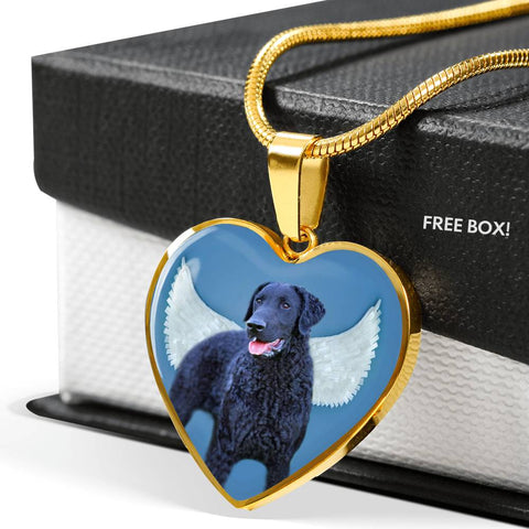 Amazing Curly Coated Retriever Print Heart Pendant Luxury Necklace