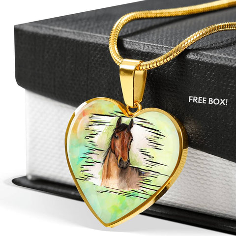 Thoroughbred Horse Art Print Heart Charm Necklaces