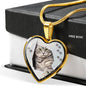Charming Cat Art Print Heart Charm Necklaces