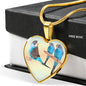 Blue Budgie Parrot Print Heart Charm Necklaces
