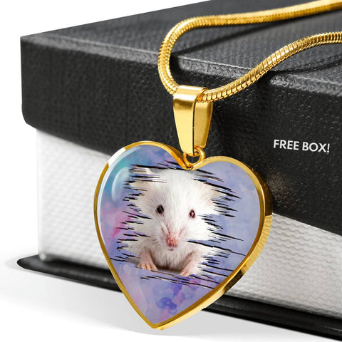 Cute White Hamster Print Heart Charm Necklaces