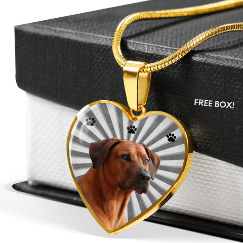 Rhodesian Ridgeback Print Heart Pendant Luxury Necklace