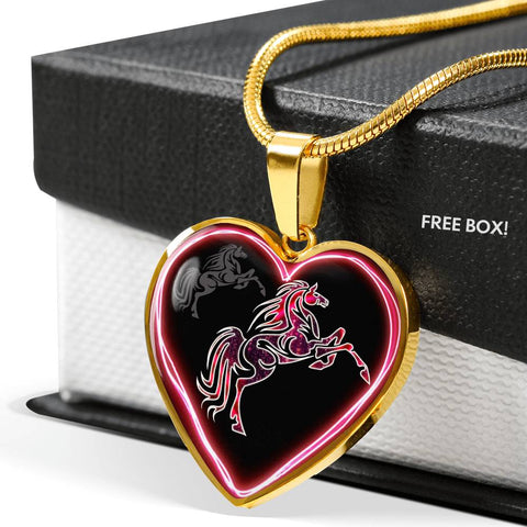Horse Pink Art Print Heart Charm Necklaces