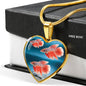 Siamese Fighting Fish Print Heart Charm Necklace