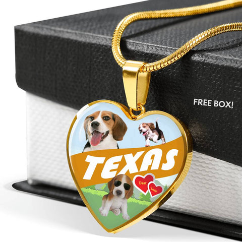 Cute Beagle Dog Print Texas Heart Pendant Luxury Necklace