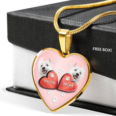 West Highland White Terrier (Westie) Print Heart Charm Luxury Necklace