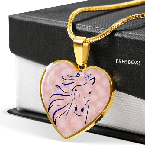 Lovely Horse Art Print Heart Charm Necklaces