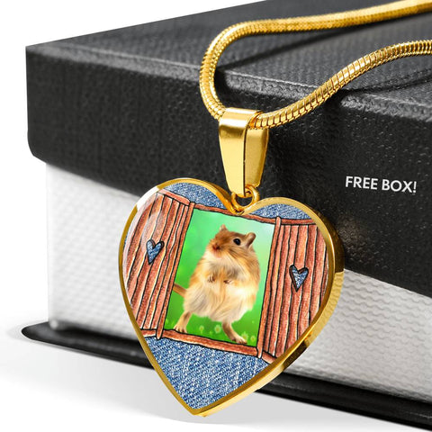 Golden Hamster Art Print Heart Charm Necklaces