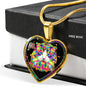 Colorful Cat Print Heart Charm Necklaces