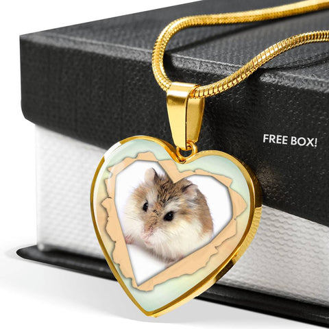 Robo Hamster Print Heart Charm Necklaces