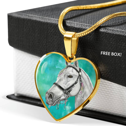 Andalusian Horse Watercolor Art Print Heart Charm Necklaces