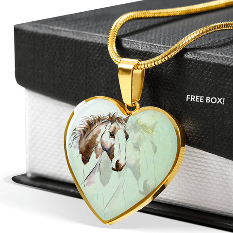 American Paint Horse Watercolor Art Print Heart Charm Necklaces