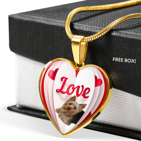 Yorkshire Terrier(Yorkie) Love Print Heart Pendant Luxury Necklace