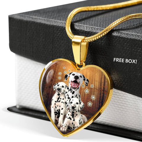Dalmatian Dog Print Heart Pendant Luxury Necklace