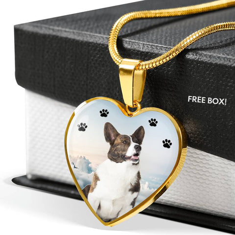 Cardigan Welsh Corgi Print Heart Pendant Luxury Necklace