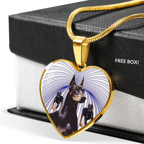 Amazing Doberman Pinscher Print Heart Pendant Luxury Necklace