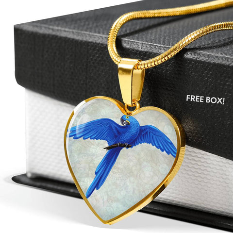 Hyacinth Macaw Parrot Art Print Heart Charm Necklaces