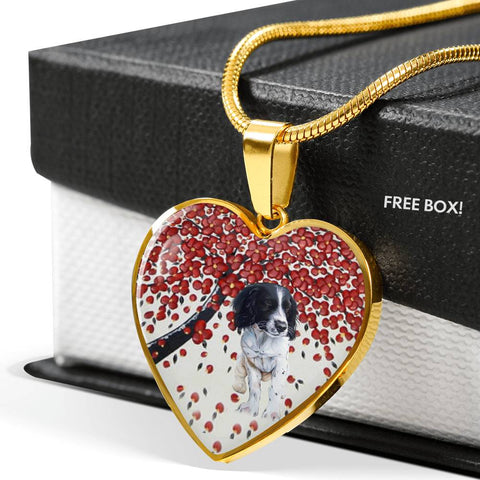 English Springer Spaniel Print Heart Pendant Luxury Necklace