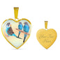 Blue Budgie Parrot Print Heart Charm Necklaces