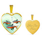 Neon Tetra Fish Print Heart Charm Necklace